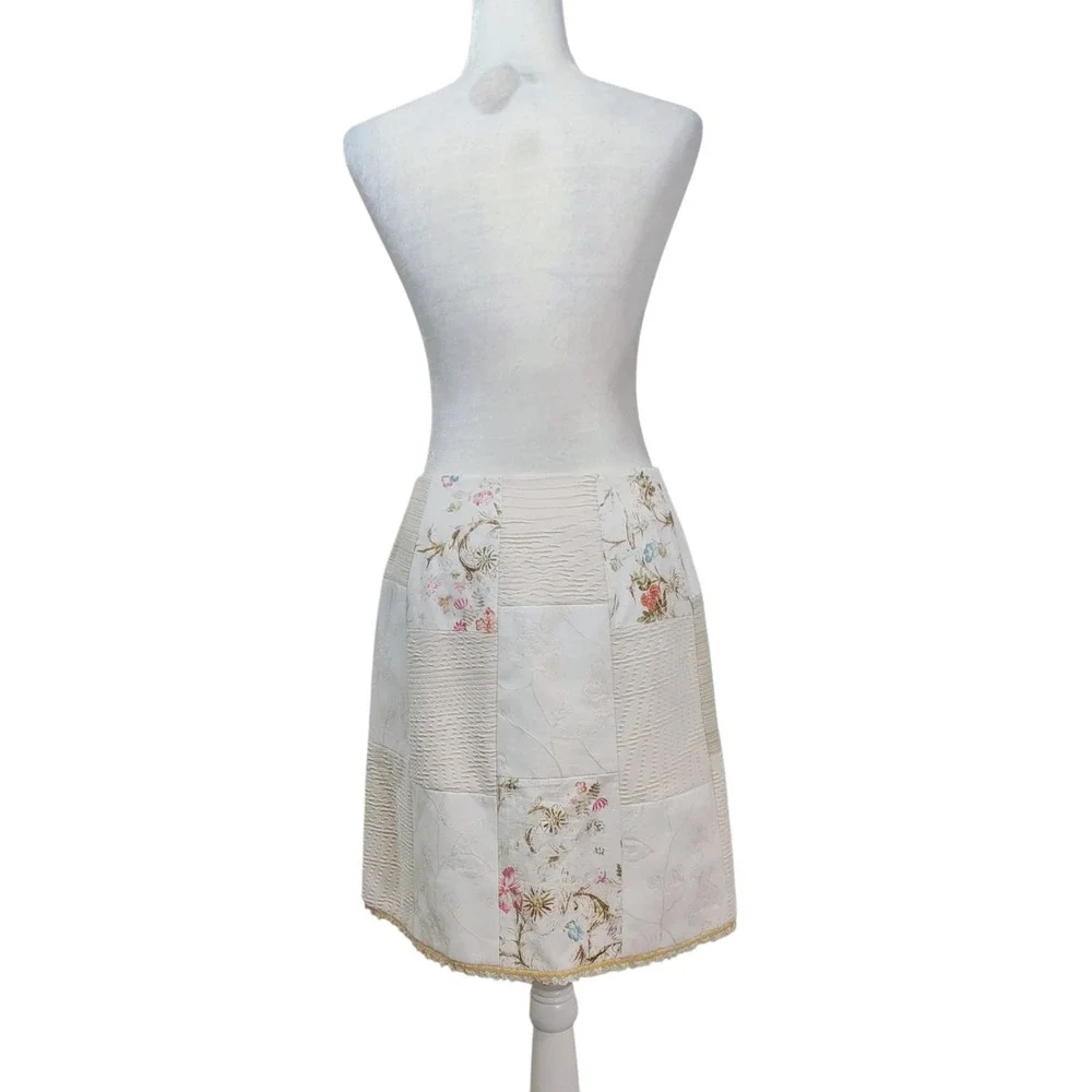 Alberto Makali Patchwork Mini Skirt Cream‎ Ivory Romantic Grandmacore Size 8